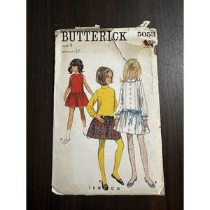 Butterick 5053 Vintage 50’s 60’s 70’s Size 8 Girls Low waisted Dress Breast 27